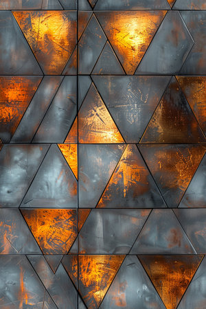Abstract background of metal triangles. 3d rendering, 3d illustration.の素材