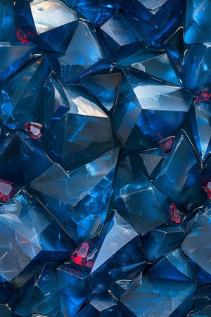 A close up shot of a pile of blue crystals in a glass mosaicの素材