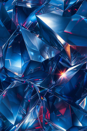 3d rendering of abstract geometric composition with crystal shapes in blue colorの素材