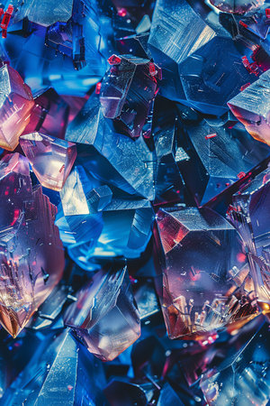 crystal background. close-up of crystal crystals in blue lightの素材