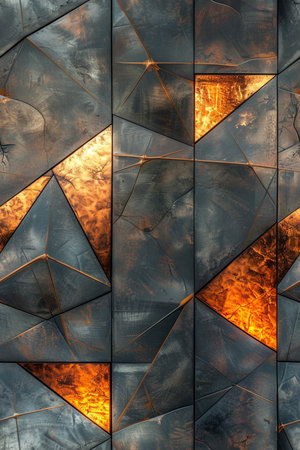 abstract background of a metal surface with a pattern of triangles.の素材