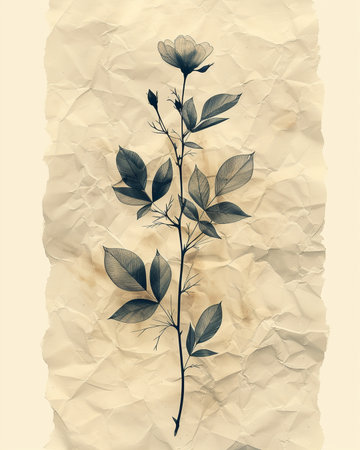 Vintage floral background with rose flowers on crumpled paper.の素材