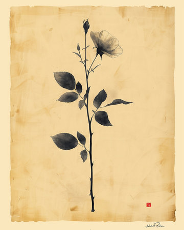 Grunge floral background with rose flowers on old paper texture.の素材