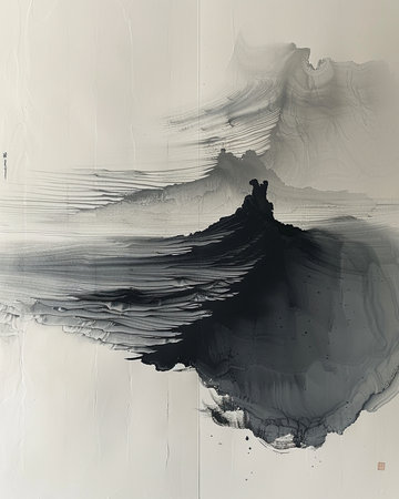 Abstract black and white acrylic painting on canvas. Fragment of artworkの素材