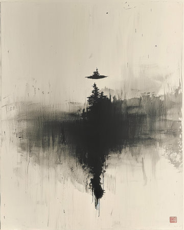 Pagoda silhouette on watercolor background. Black and white.の素材