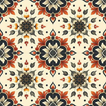 Seamless pattern with decorative flowers in retro style. Vector illustration.の素材