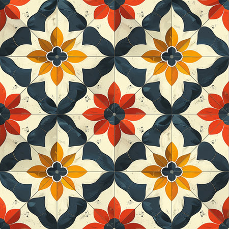 Seamless pattern with decorative flowers. Portuguese tile azulejo.の素材
