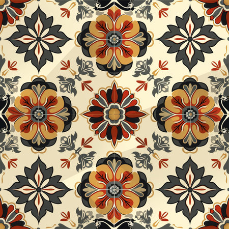 Seamless pattern with decorative flowers. Colorful ethnic ornament. Arabesque styleの素材