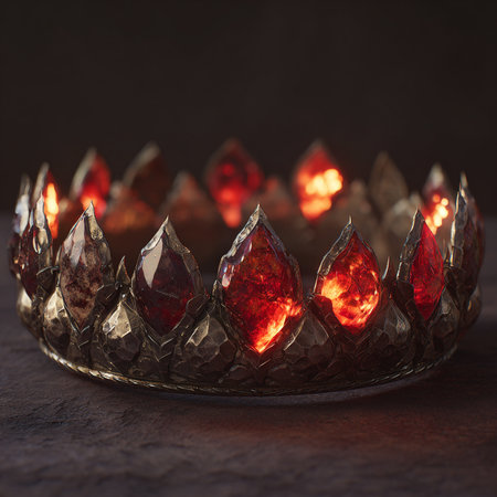 crystal crown with red gems on a dark background, close upの素材
