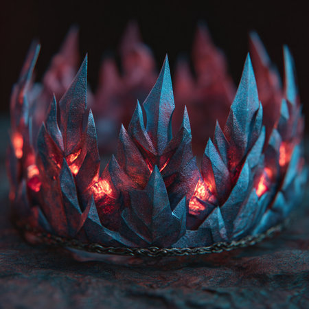 Close up of a crystal crown on a dark background. 3d renderingの素材