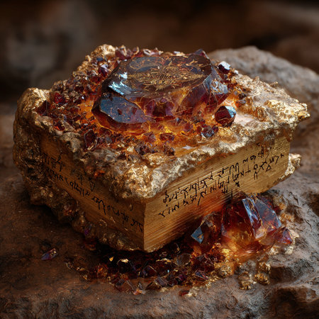 Gemstone on a piece of wood with the inscription in Arabicの素材