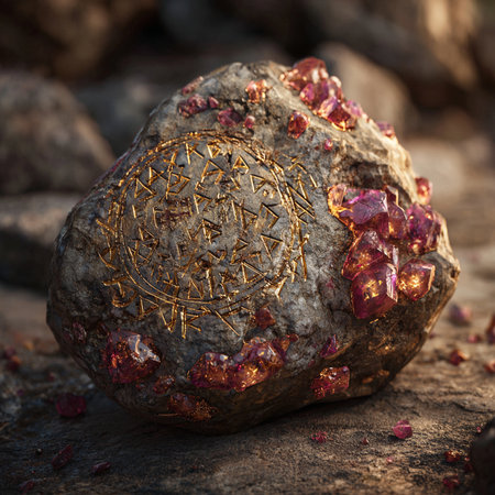 Closeup of a geode on a stone in the nature.の素材