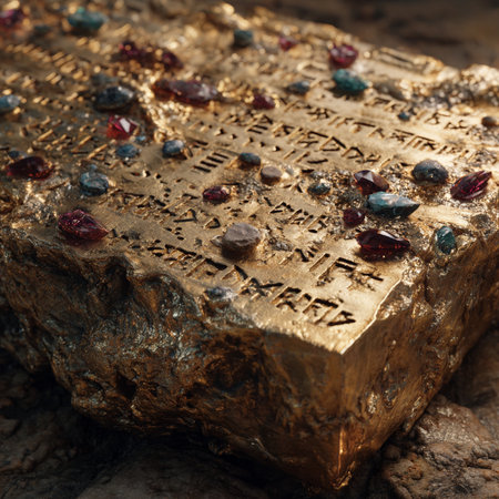 Ancient jewelery on the stone. Close-up. Selective focus.の素材