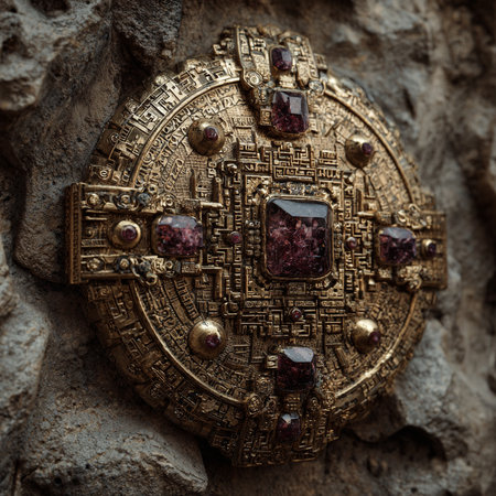 Jewelry in the form of a clock on a stone wallの素材