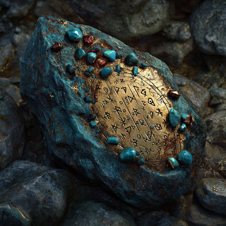 Ancient hieroglyphs on a stone. 3d illustration.の素材