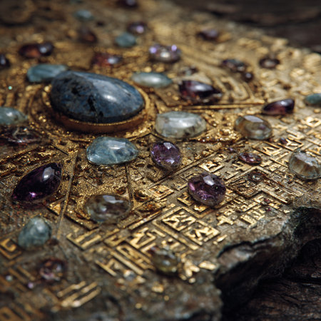 Precious stones on a wooden background. Jewelry and precious stones.の素材