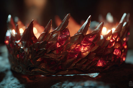 Close up of a crystal crown with burning candles. Selective focus.の素材