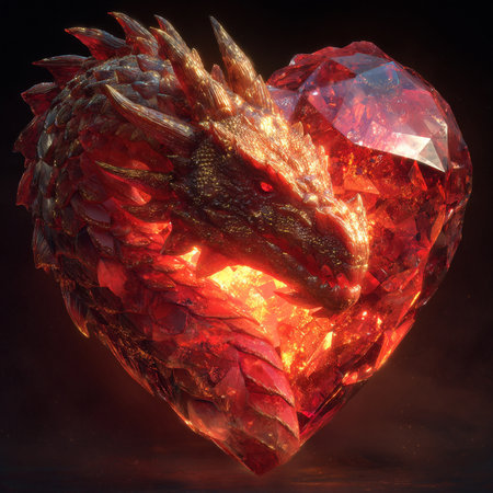 Red heart with a dragon on a black background. 3d renderingの素材