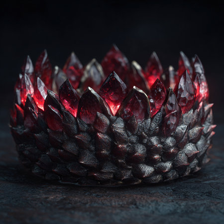 crystal caskets with red crystals on a dark background.の素材