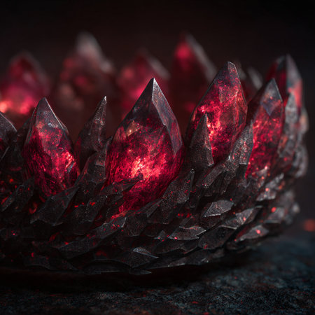 Macro shot of red crystal on black background. Jewelry concept.の素材