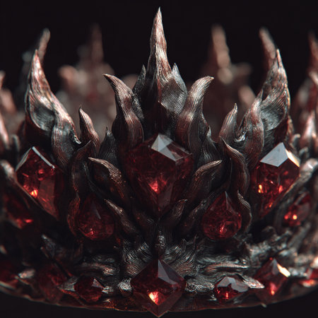 crystal crown with red gems on a dark background close-upの素材