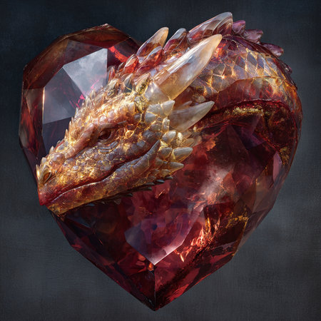 Red heart made of precious stone on black background. 3D renderingの素材