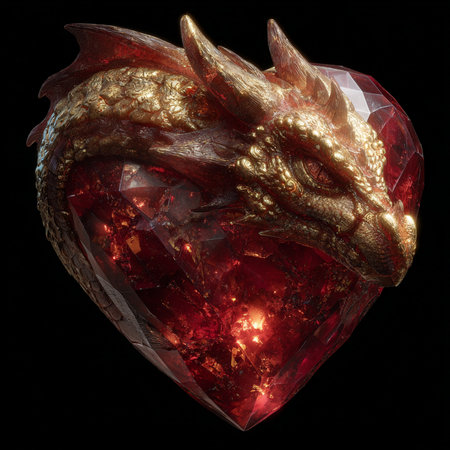 red heart with a dragon on a black background. 3d renderingの素材