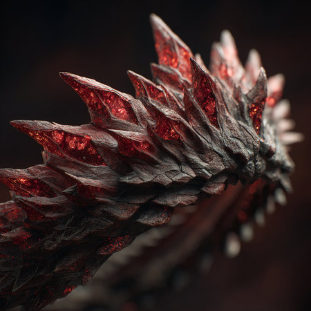 Close up of a red Christmas pine cone on a dark background.の素材