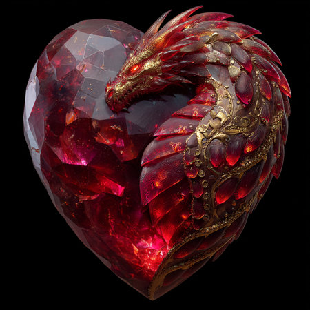 red heart with a dragon on a black background. 3d renderingの素材