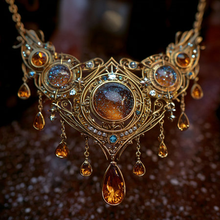 Jewelry in the form of a necklace with precious stones.の素材