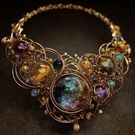 necklace with precious stones on a dark background, close-upの素材