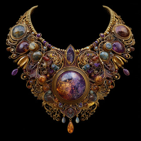 necklace on a black background in the style of baroqueの素材