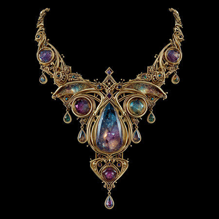 Jewelry pendant with precious stones on a black background.の素材