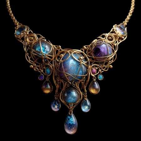 necklace on a black background in the style of the sixtiesの素材