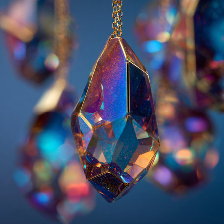 jewelry pendant in the form of a precious stone on a blue backgroundの素材