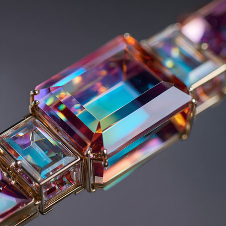 Close up view of a group of multicolored gemstones.の素材