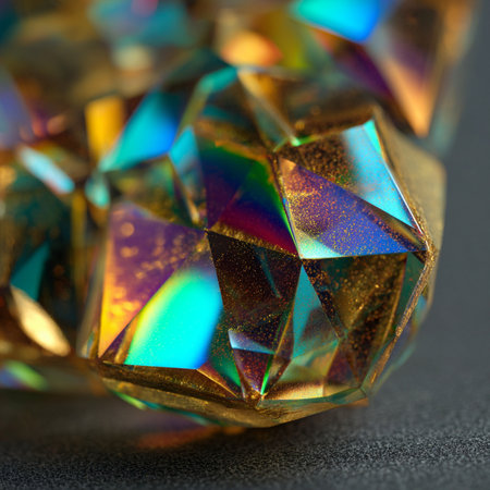 Macro shot of a beautiful multicolored crystal on black backgroundの素材