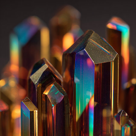 Macro shot of a group of multicolored gemstones.の素材
