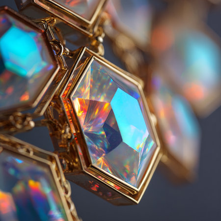 Jewelry background with precious stones. Macro shot of crystals.の素材