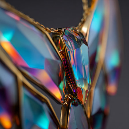 Close up of a beautiful crystal gemstone on a black background.の素材