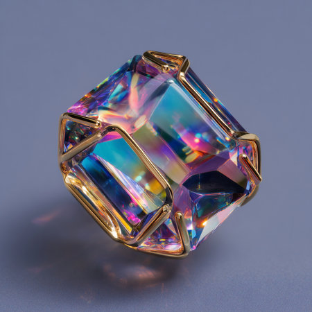Beautiful multicolored diamond on a gray background. 3d illustrationの素材