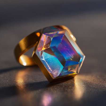 Wedding ring with gemstone on a dark background close upの素材