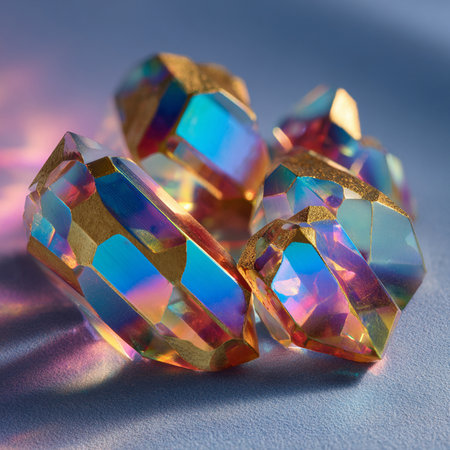 Macro shot of a group of diamonds on a blue background.の素材
