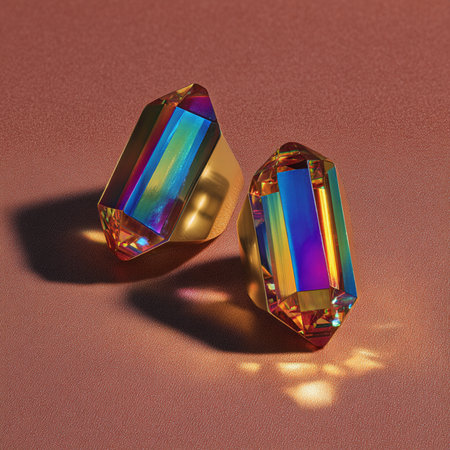 3d rendering of two gold and blue sapphire gemstonesの素材