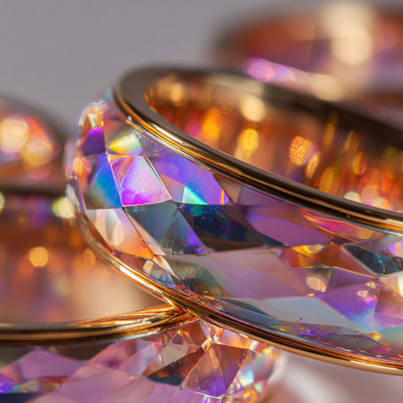 wedding rings with multicolored crystals close-up macroの素材