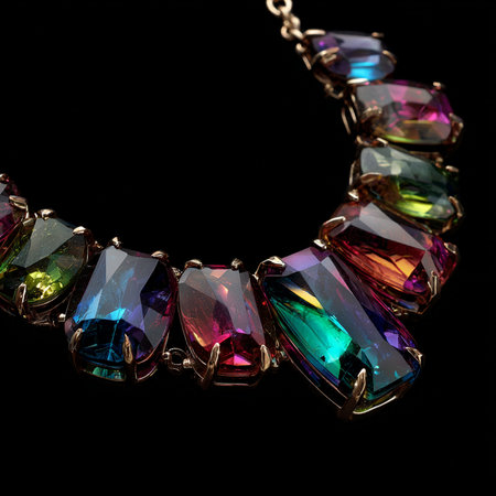 necklace on a black background in close up. multicolored precious stonesの素材