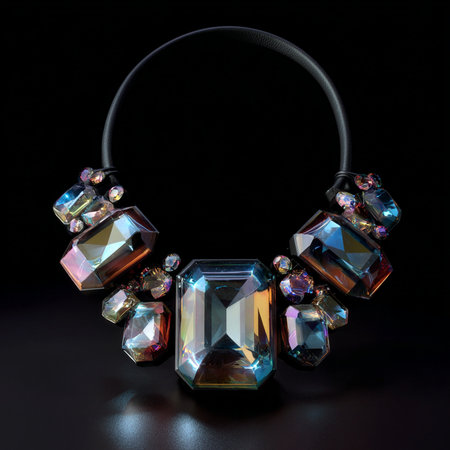Necklace with gems on a black background. 3d renderingの素材