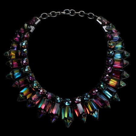 necklace on a black background in the form of a multi-colored sapphireの素材