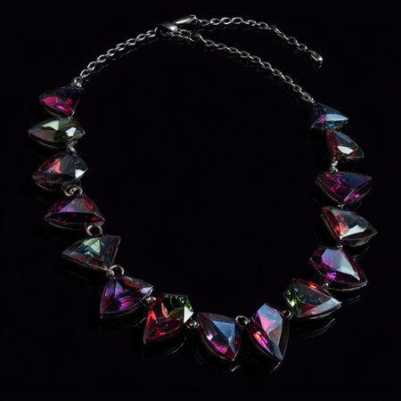 necklace on a black background in the style of boho with bright crystalsの素材