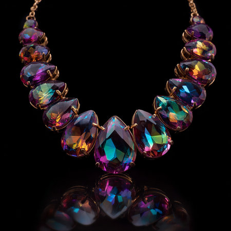 necklace on a black background in the form of a precious stoneの素材